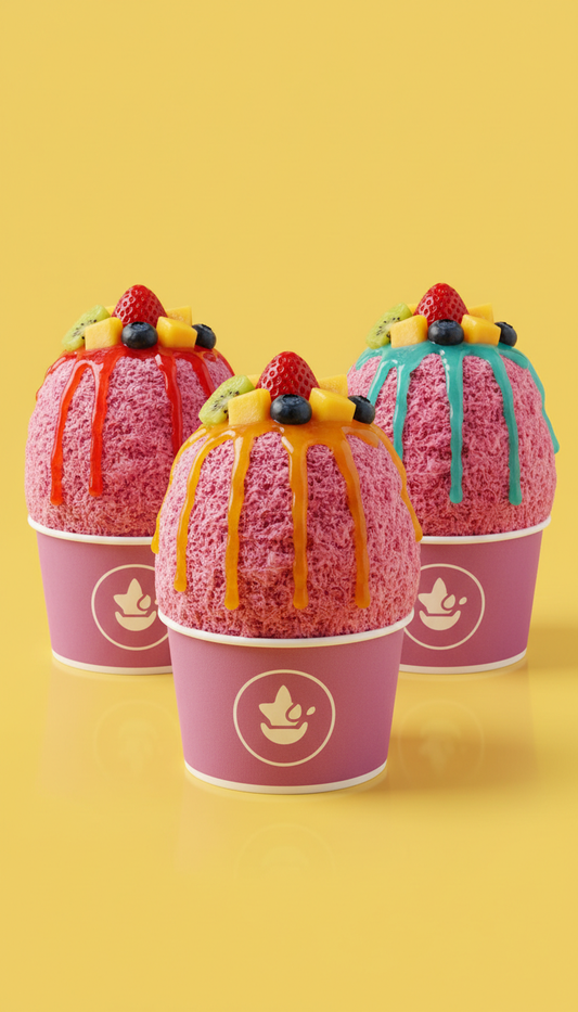 Berry Pink shaved ice with fruit toppings